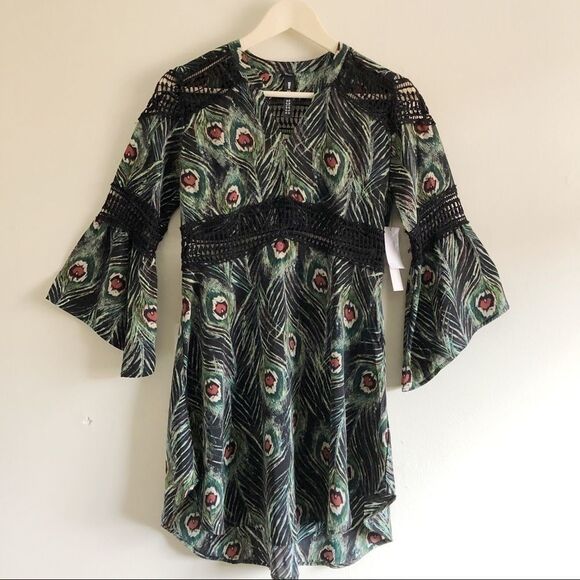 Design Lab Green Peacock mini Tunic dress NWT - Picture 1 of 7